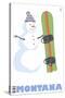 Montana, Snowman with Snowboard-Lantern Press-Stretched Canvas