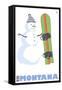 Montana, Snowman with Snowboard-Lantern Press-Framed Stretched Canvas