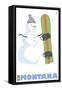 Montana, Snowman with Snowboard-Lantern Press-Framed Stretched Canvas