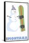 Montana, Snowman with Snowboard-Lantern Press-Framed Stretched Canvas