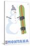 Montana, Snowman with Snowboard-Lantern Press-Stretched Canvas