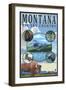 Montana State Scenes - Lantern Press Original Poster-Lantern Press-Framed Art Print