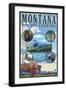 Montana State Scenes - Lantern Press Original Poster-Lantern Press-Framed Art Print