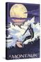Montauk, New York - Night Surfer-Lantern Press-Stretched Canvas