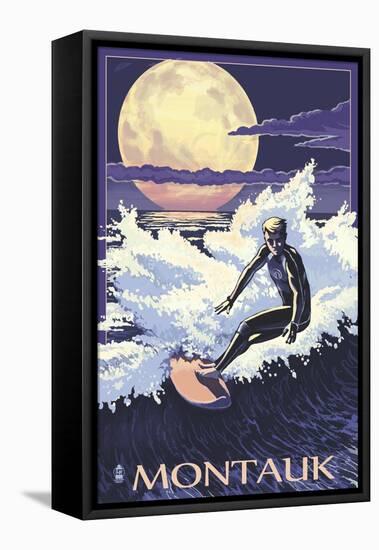 Montauk, New York - Night Surfer-Lantern Press-Framed Stretched Canvas