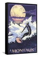 Montauk, New York - Night Surfer-Lantern Press-Framed Stretched Canvas