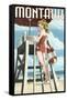 Montauk, New York - Pinup Girl Lifeguard-Lantern Press-Framed Stretched Canvas