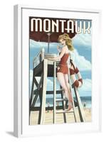 Montauk, New York - Pinup Girl Lifeguard-Lantern Press-Framed Art Print