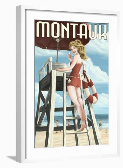 Montauk, New York - Pinup Girl Lifeguard-Lantern Press-Framed Art Print