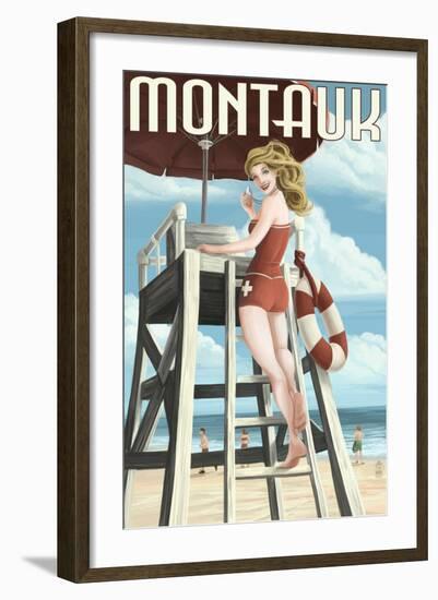 Montauk, New York - Pinup Girl Lifeguard-Lantern Press-Framed Art Print