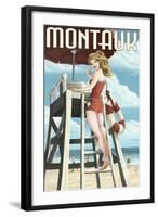 Montauk, New York - Pinup Girl Lifeguard-Lantern Press-Framed Art Print