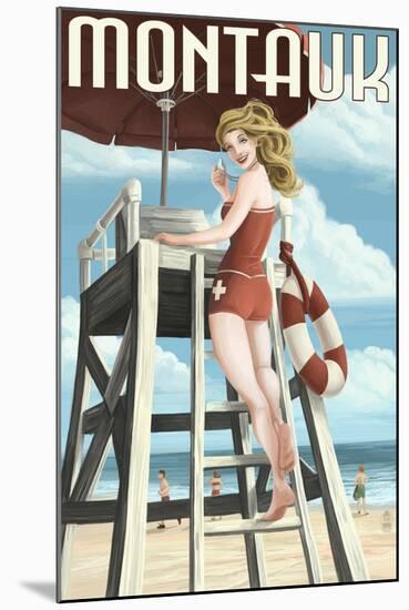 Montauk, New York - Pinup Girl Lifeguard-Lantern Press-Mounted Art Print