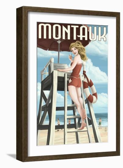 Montauk, New York - Pinup Girl Lifeguard-Lantern Press-Framed Art Print