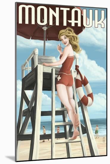 Montauk, New York - Pinup Girl Lifeguard-Lantern Press-Mounted Art Print