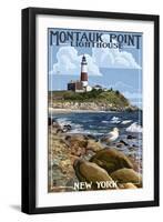 Montauk Point Lighthouse - New York-Lantern Press-Framed Art Print