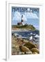 Montauk Point Lighthouse - New York-Lantern Press-Framed Art Print