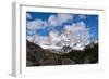 Monte Fitz Roy framed by rocks and trees near Arroyo del Salto in Patagonia, Argentina, South Ameri-Fernando Carniel Machado-Framed Photographic Print