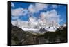 Monte Fitz Roy framed by rocks and trees near Arroyo del Salto in Patagonia, Argentina, South Ameri-Fernando Carniel Machado-Framed Stretched Canvas