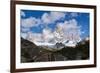Monte Fitz Roy framed by rocks and trees near Arroyo del Salto in Patagonia, Argentina, South Ameri-Fernando Carniel Machado-Framed Photographic Print