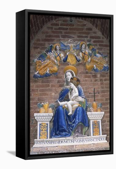 Monte Oliveto Maggiore Abbey, Statue of Madonna and Child Crowned by Two Angels, Tuscany, Italy-null-Framed Stretched Canvas