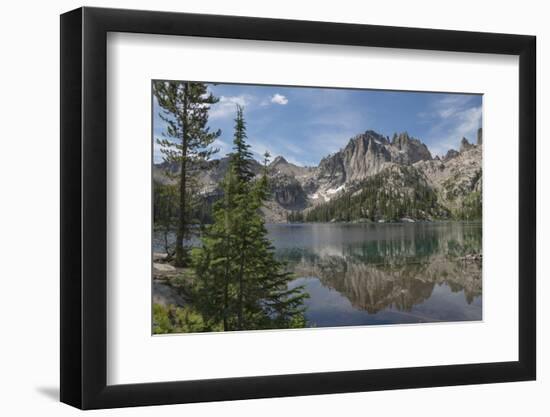 Monte Verita Peak mirrored in still waters of Baron Lake, Sawtooth Mountains Wilderness, Idaho.-Alan Majchrowicz-Framed Photographic Print