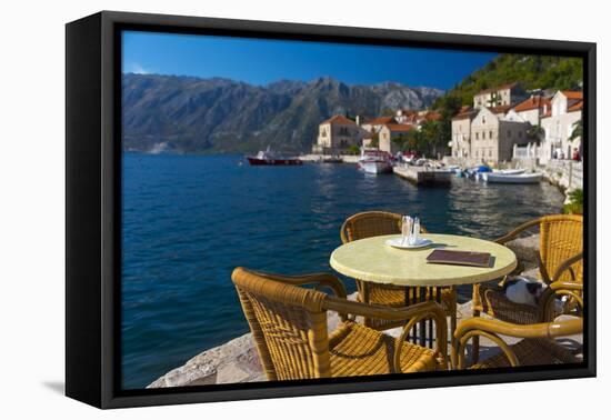 Montenegro, Bay of Kotor, Perast, Waterside Cafe-Alan Copson-Framed Stretched Canvas