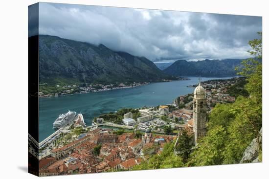 Montenegro, Kotor. Cruise ship in city harbor.-Jaynes Gallery-Stretched Canvas