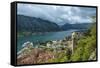 Montenegro, Kotor. Cruise ship in city harbor.-Jaynes Gallery-Framed Stretched Canvas