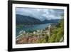 Montenegro, Kotor. Cruise ship in city harbor.-Jaynes Gallery-Framed Photographic Print