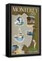 Monterey Bay, California - Map and Icons-Lantern Press-Framed Stretched Canvas