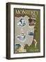 Monterey Bay, California - Map and Icons-Lantern Press-Framed Art Print