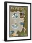 Monterey Bay, California - Map and Icons-Lantern Press-Framed Art Print