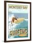Monterey Bay, California - Surfer Scene-Lantern Press-Framed Art Print