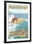 Monterey Bay, California - Surfer Scene-Lantern Press-Framed Art Print