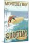 Monterey Bay, California - Surfer Scene-Lantern Press-Mounted Art Print