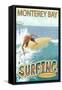 Monterey Bay, California - Surfer Scene-Lantern Press-Framed Stretched Canvas