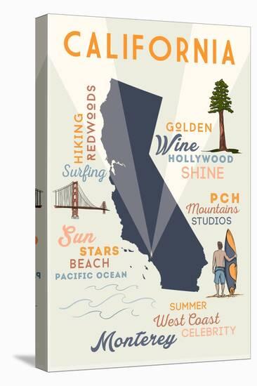 Monterey, California and Icons-Lantern Press-Stretched Canvas