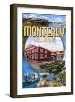 Monterey, California - Montage Scenes-Lantern Press-Framed Art Print