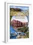 Monterey, California - Montage Scenes-Lantern Press-Framed Art Print