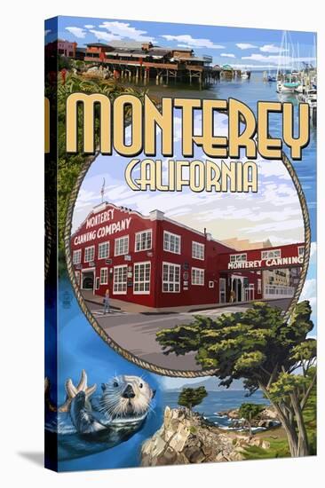 Monterey, California - Montage Scenes-Lantern Press-Stretched Canvas