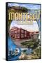 Monterey, California - Montage Scenes-Lantern Press-Framed Stretched Canvas