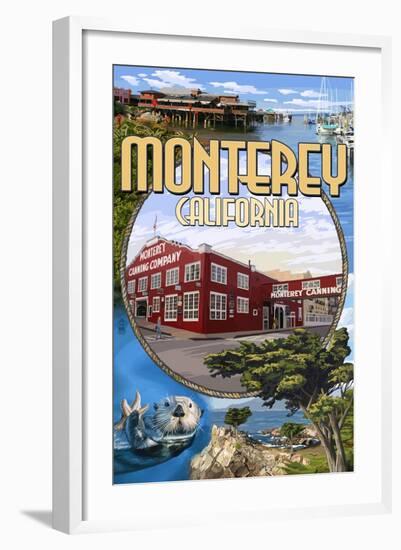 Monterey, California - Montage Scenes-Lantern Press-Framed Art Print