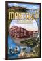 Monterey, California - Montage Scenes-Lantern Press-Framed Art Print