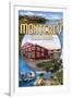 Monterey, California - Montage Scenes-Lantern Press-Framed Art Print