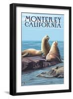 Monterey, California - Sea Lions-Lantern Press-Framed Art Print