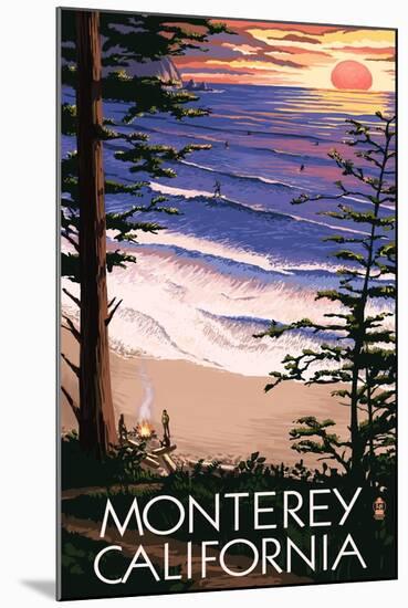 Monterey, California - Sunset and Beach-Lantern Press-Mounted Art Print