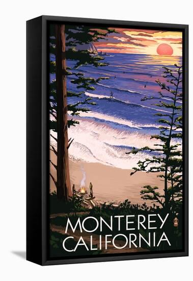 Monterey, California - Sunset and Beach-Lantern Press-Framed Stretched Canvas