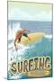 Monterey, California - Surfer Scene-Lantern Press-Mounted Art Print