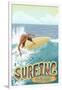Monterey, California - Surfer Scene-Lantern Press-Framed Art Print