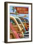 Monterey, California - Woodies Lined Up-Lantern Press-Framed Art Print